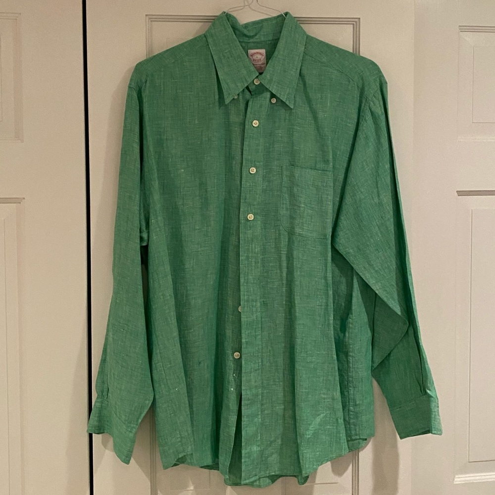 Brooks Brothers classic linen shirt in green NWOT